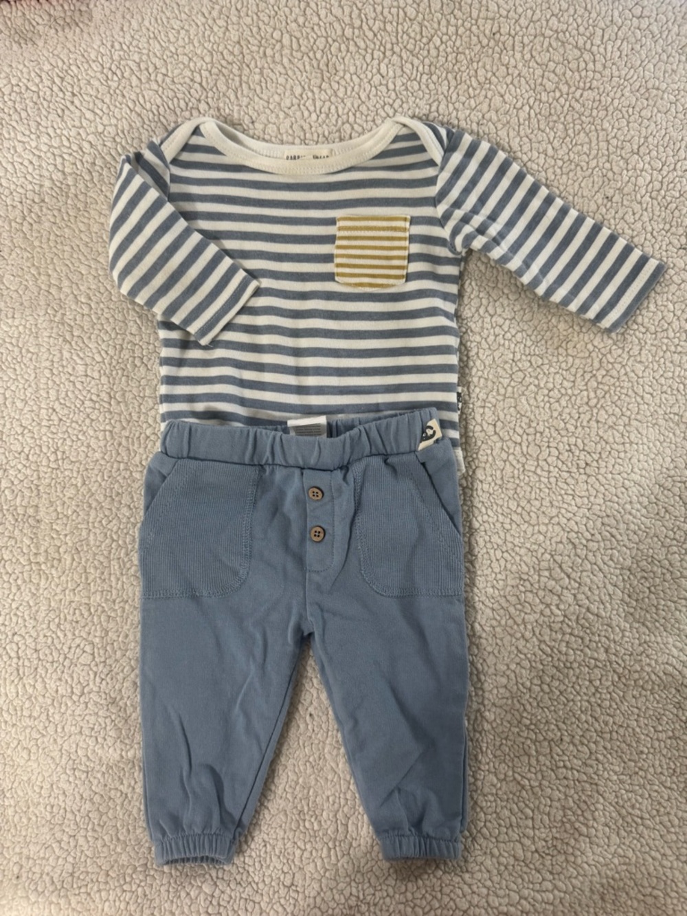 Rabbit + Bear Blue & White Striped Kids Matching Set with Yellow Pocket